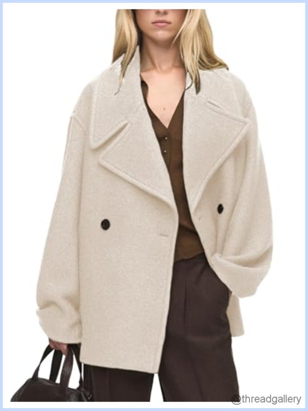 Wool Blend Cropped Double Breasted Peacoat Trench Coat